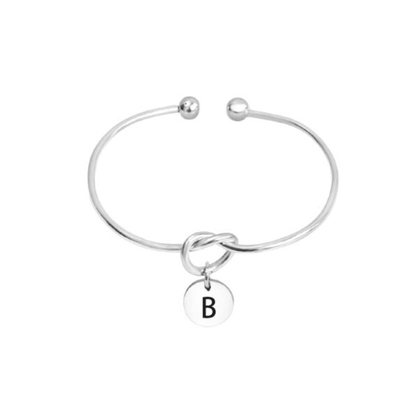 Trendy Round Stainless Steel English Letter Pendant Knot Bracelet Bangle - Image 4