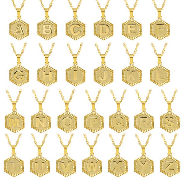 Initial Letter Hexagon Pendant Necklace For Women Jewelry - Image 4