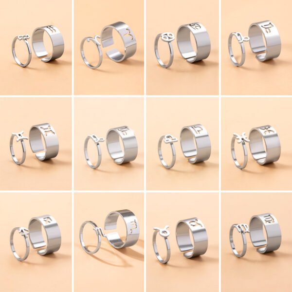 12 Constellation Sign Stainless Steel Couple Ring Knuckle Finger Rings - Image 2