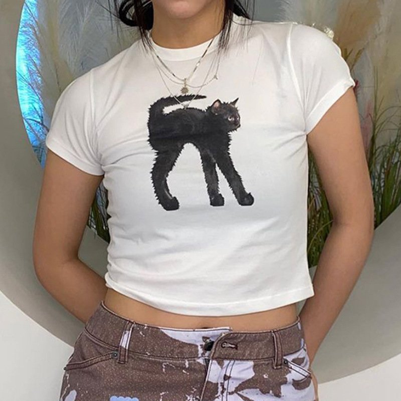 American Fried Hair Cat Print Short Sleeve T-shirt - Image 4