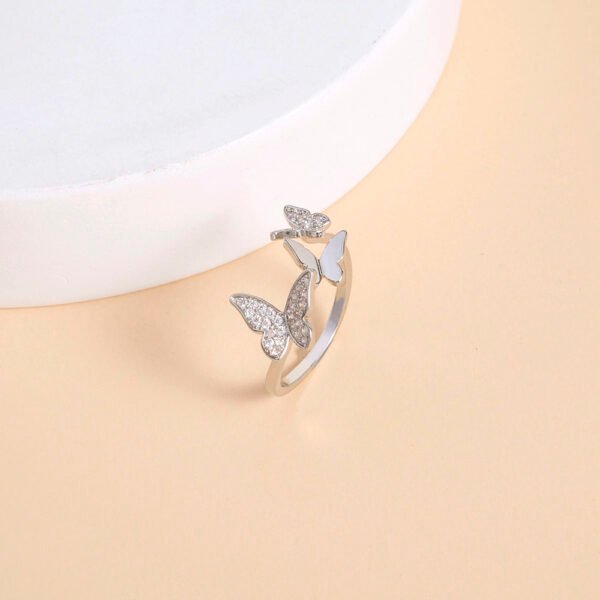 Butterfly Sparkly Zircon Open Adjustable Ring - Image 3