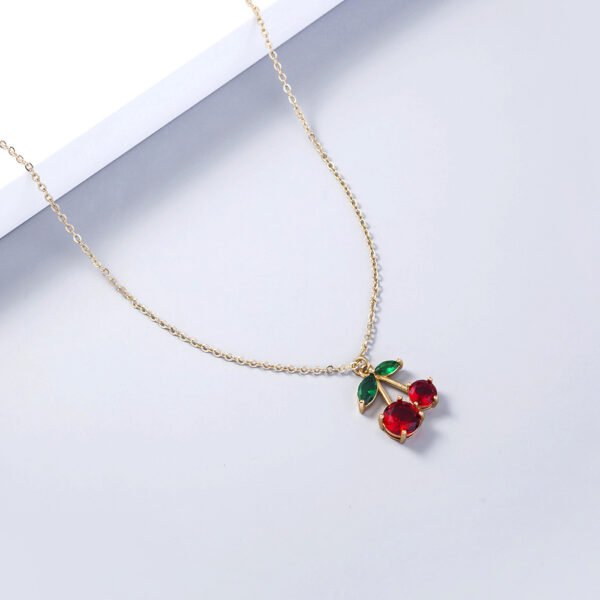 Trendy Red Zircon Cherry fruit necklace pendant necklace - Image 3
