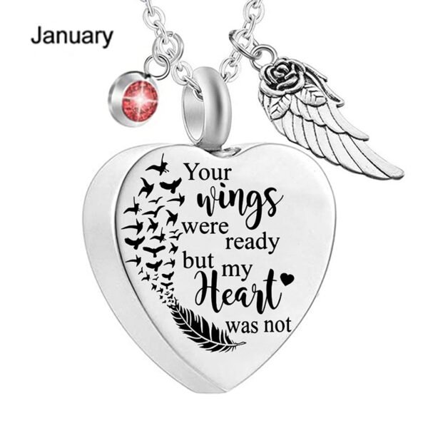 12 Birthstones Angel Wing Heart Stainless Steel Perfume Box Pendant Necklace - Image 3