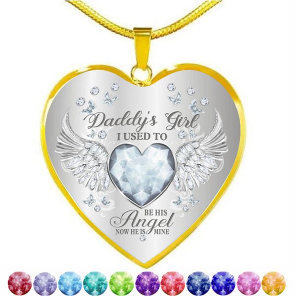 12 Colors Birthstone Angel Wings Heart Pendant Epoxy Necklace - Image 2
