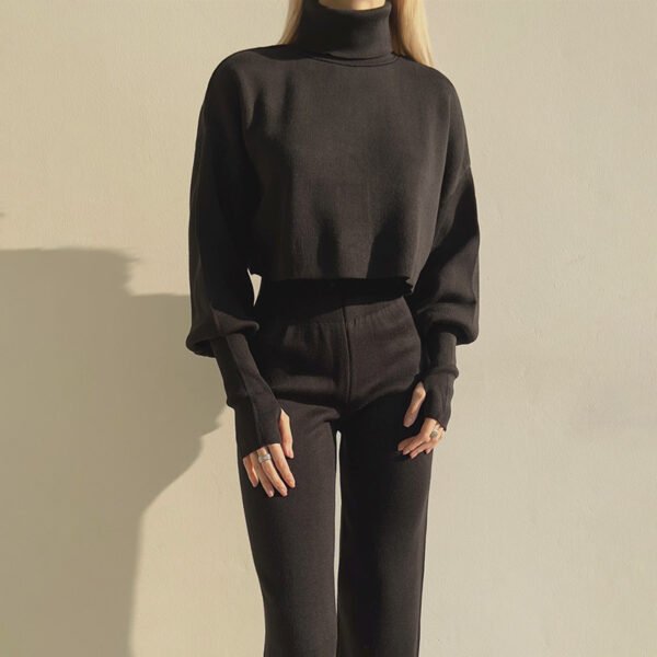 Autumn And Winter New European And American Turtleneck Loose Long Sleeve Top Female Casual Fashion Set - Image 6