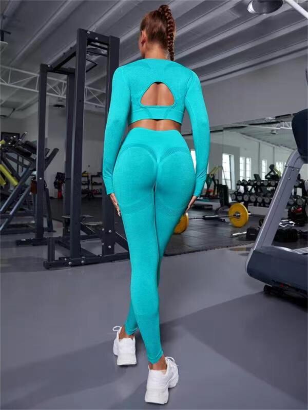 2pcs Sports Suits Long Sleeve Hollow Design Tops And Butt Lifting High Waist Seamless Fitness Leggings Sports Gym Sportswear Outfits Clothing - Image 5