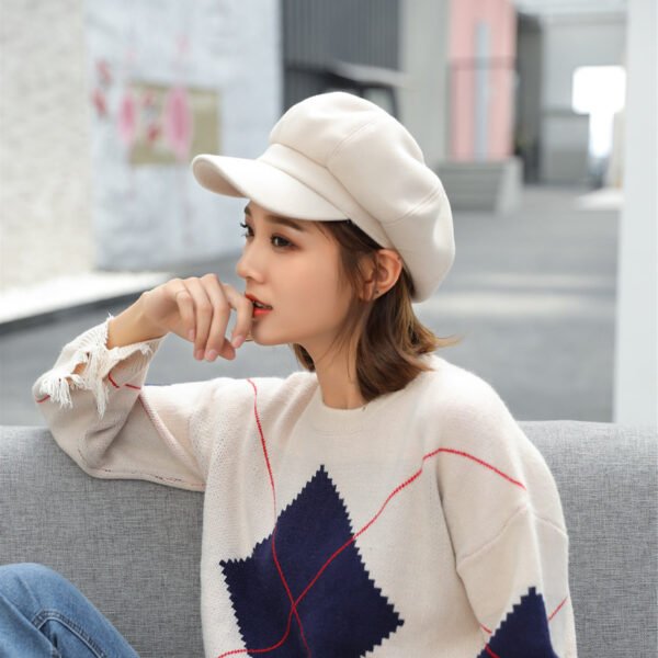Woolen Octagonal Hat Young Woman Painter Peaked Beret - Image 2