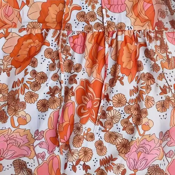 Women's Temperament Short Sleeve V-neck Lace-up Flower Button Dress - Image 4