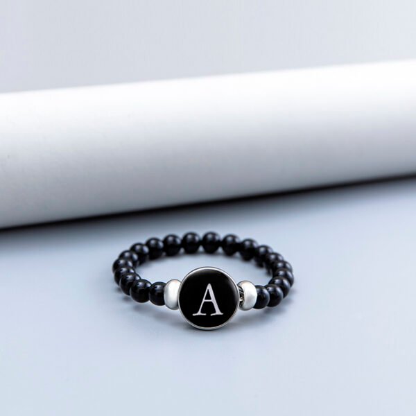 Letter Glass Snap Buttons Charm Bracelet Black Beads Bangles - Image 4
